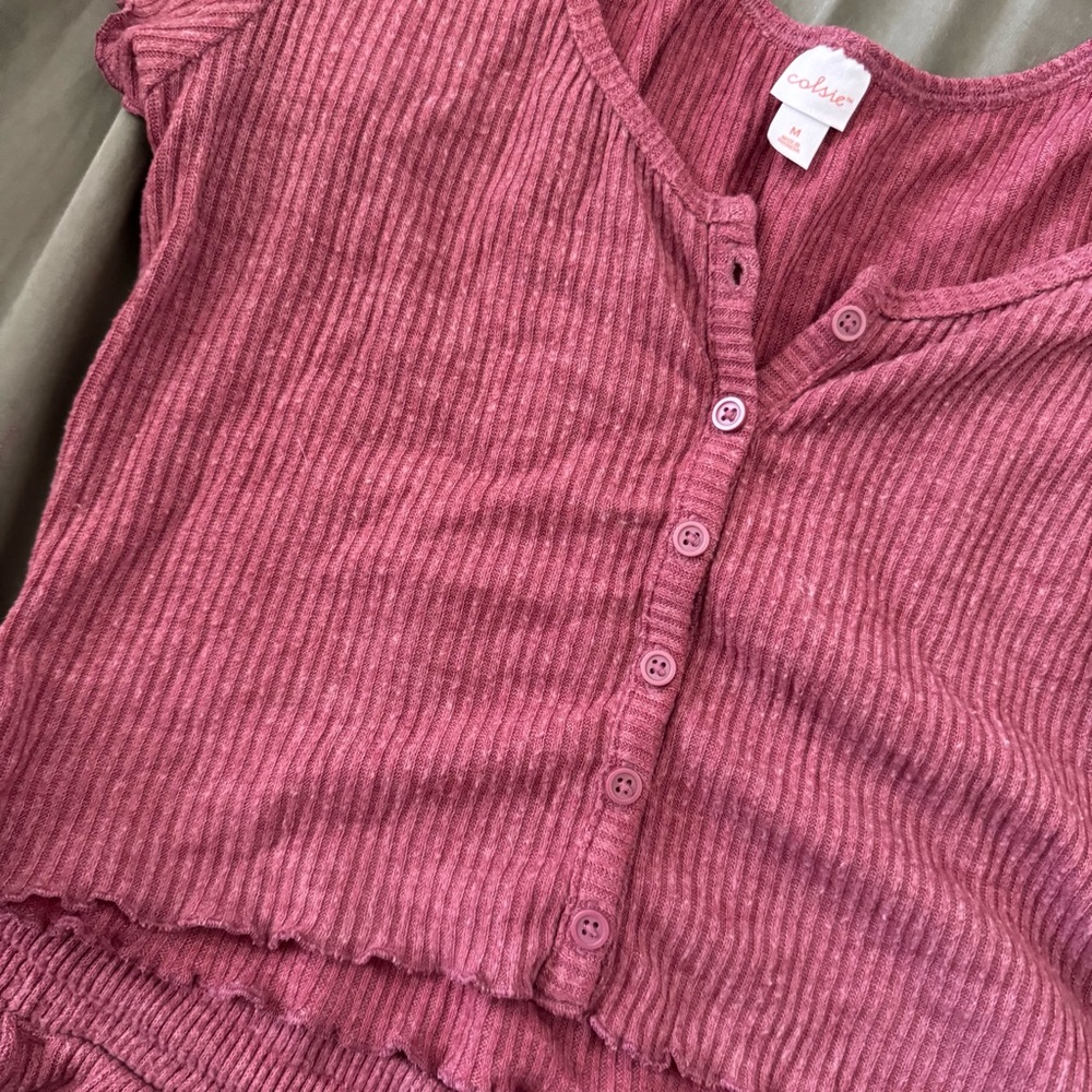Colsie Ribbed Two-Piece Pajama Set in Rose - Picture 4 of 5